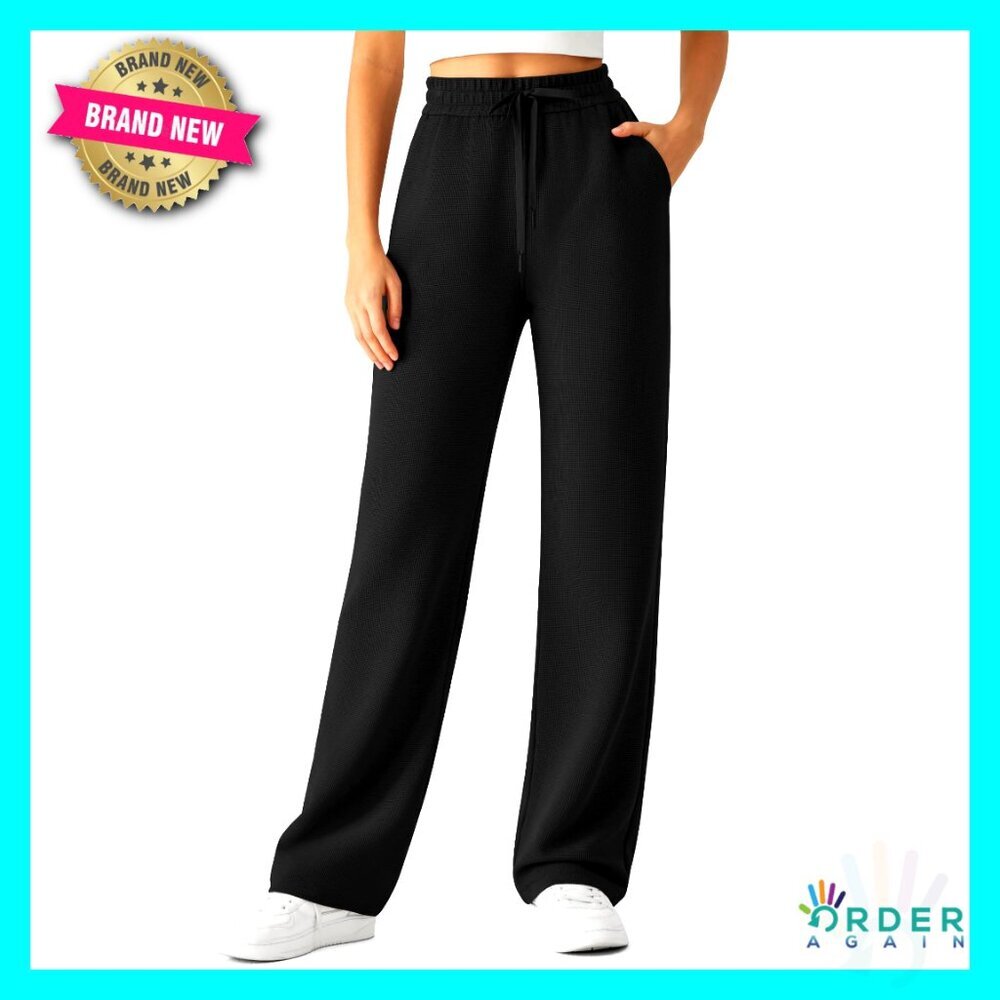 Waffle Wide Leg Sweatpants Comfy Lounge Pants with Pockets Casual Chic